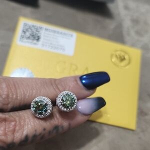 Silver and Green Gemstone Earrings